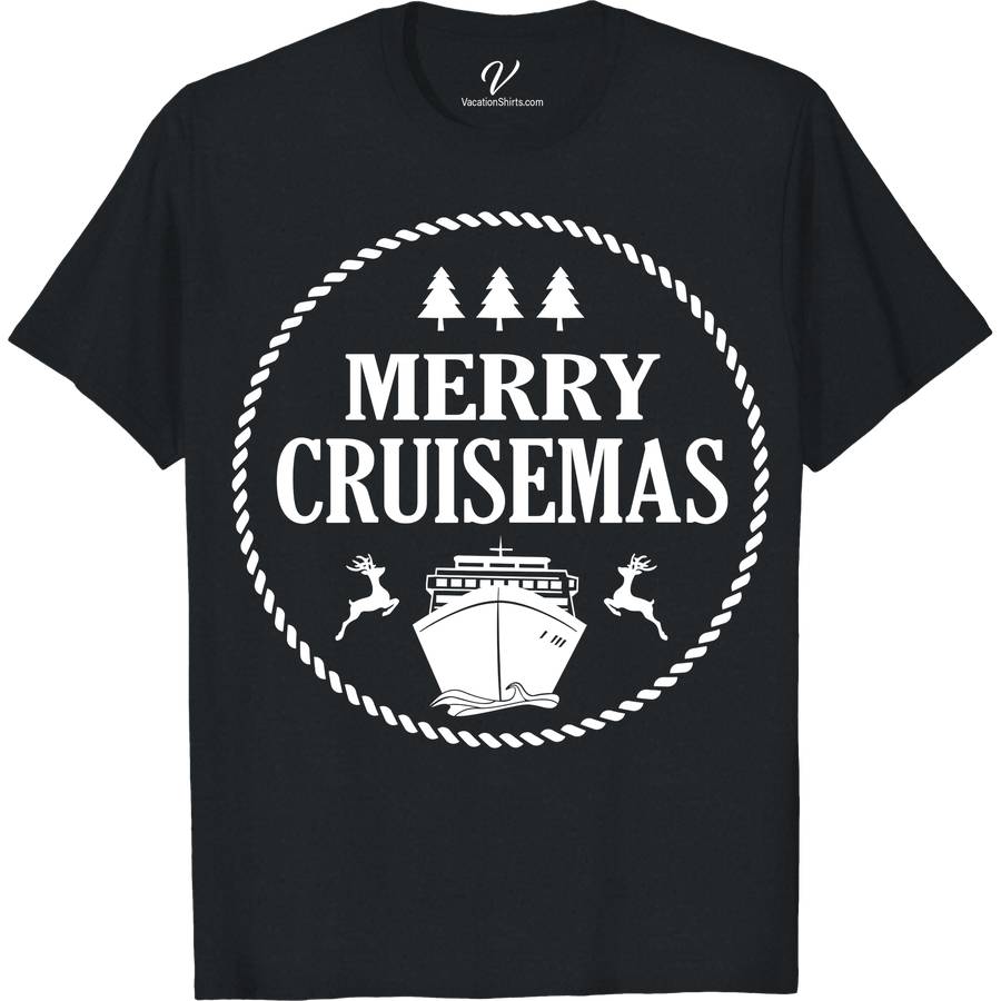 Merry Cruisemas Vacation Tee: Soft Xmas Cruise Shirt Christmas Cruise Shirts Celebrate the holidays at sea with our Merry Cruisemas Vacation Tee! This soft Xmas cruise shirt from VacationShirts.com combines festive cheer with nautical flair. Perfect for the whole family, it's the ultimate in holiday cruise apparel, making your tropical Christmas and cruise vacation unforgettable. Don the spirit of Merry Cruisemas!