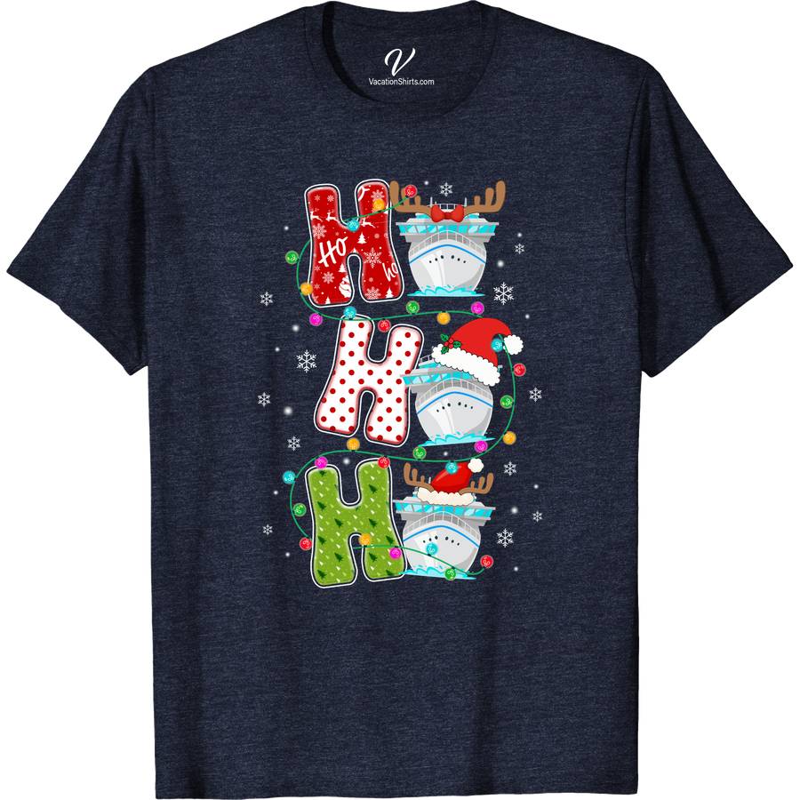 Timeless Ho Ho Ho Christmas Cruise Tee Christmas Cruise Shirts Set sail in festive style with the Timeless Ho Ho Ho Christmas Cruise Tee from VacationShirts.com. Perfect for the whole family, this nautical Christmas tee blends holiday cheer with cruise ship charm. Embrace the spirit of sea holidays with this merry cruise t-shirt, your go-to Christmas vacation clothing.