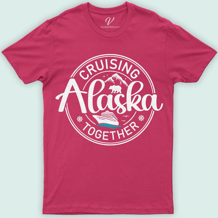 Cruising Alaska Together - Scenic Mountain and Cruise Ship Vacation Tee Alaska Cruise Shirts Embark on an unforgettable journey with our "Cruising Alaska Together" Tee. Perfect for Alaska cruise enthusiasts, this scenic mountain and cruise ship vacation apparel merges breathtaking Alaska scenic apparel with the comfort of cruise holiday shirts. A must-have Alaska travel T-shirt, it's your ideal souvenir, capturing the essence of mountain and sea.