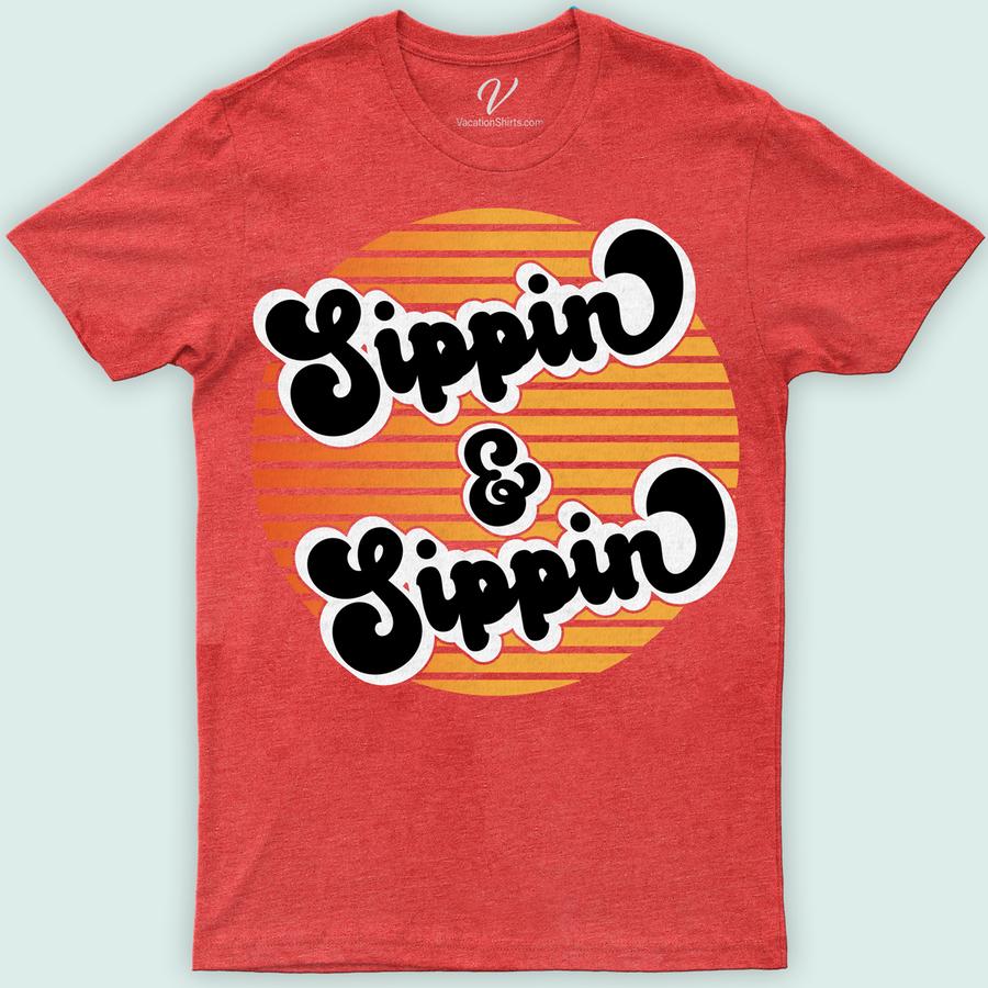 Retro Sunset Sippin' & Sippin' Fun Vacation Tee Classic Vacation Shirts Dive into summer vibes with our Retro Sunset Sippin' Tee from VacationShirts.com! Perfect for beach parties and summer festivals, this vintage-inspired top features a stunning sunset graphic, embodying the essence of fun vacation apparel. Crafted for casual holiday wear, it's your go-to for a stylish, travel-themed look.