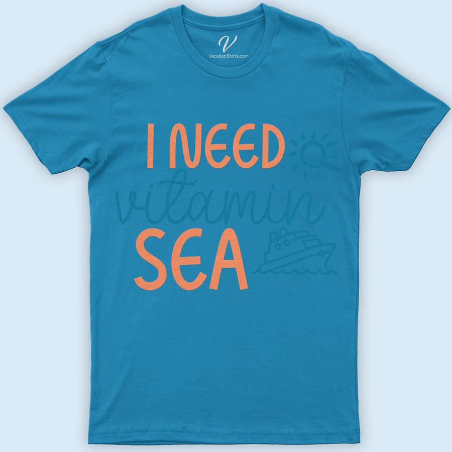 Ocean Getaway Graphic Tee - 'I Need Vitamin Sea' with Sun and Cruise Ship Illustration Classic Cruise Vacation Shirts Dive into summer with our Ocean Getaway Graphic Tee! Flaunting a vibrant 'I Need Vitamin Sea' slogan, sun, and cruise ship illustration, this beach vacation shirt is your perfect coastal fashion top. Ideal for sea lovers, it embodies nautical charm and maritime themes, making it a must-have for your summer getaway wardrobe.