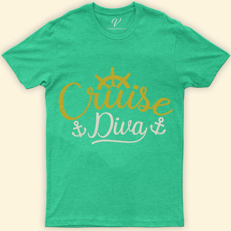 Cruise Diva Nautical-Themed Graphic Tee for Women Classic Cruise Vacation Shirts Set sail in style with the Cruise Diva Nautical-Themed Graphic Tee for Women from VacationShirts.com. This maritime masterpiece blends ocean-inspired elegance with a dash of diva, featuring a chic anchor design. Perfect for cruise vacations or boating adventures, it's the ultimate in nautical fashion tees for the sea-loving woman.