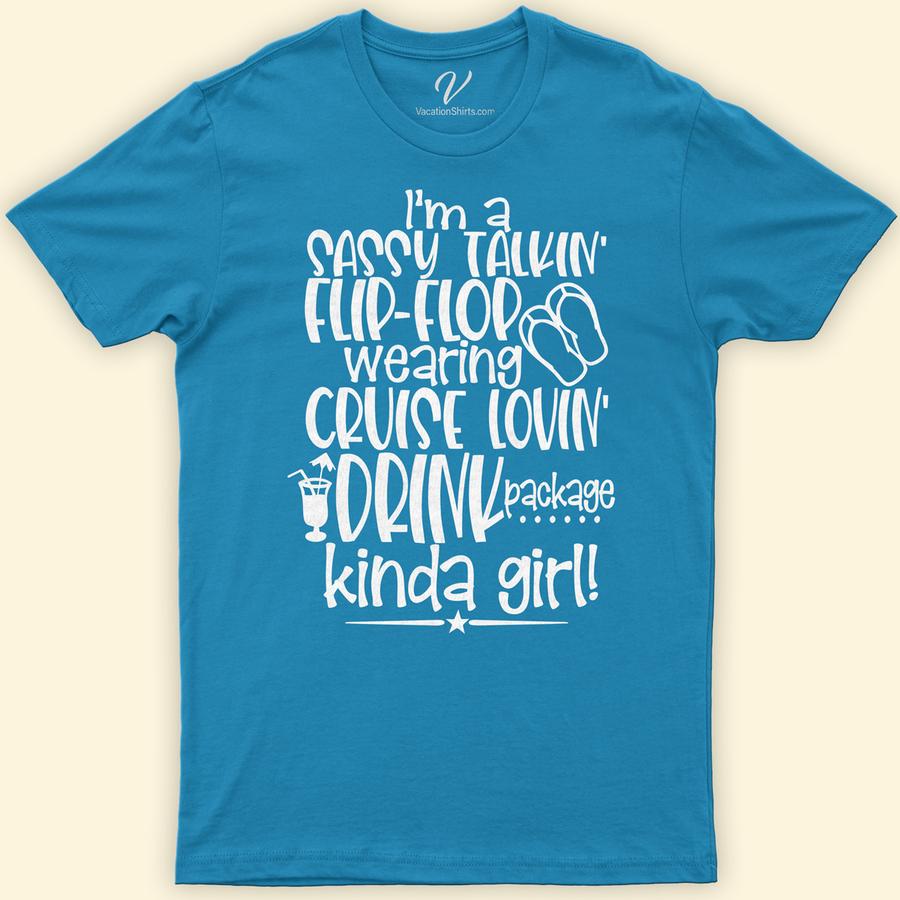 Cruise-Loving, Sassy Talkin' Flip-Flop Wearing Drink Package Kinda Girl Vacation Tee Boozy Cruise Vacation Shirts Embrace your cruise spirit with our 'Cruise-Loving, Sassy Talkin' Flip-Flop Wearing Drink Package Kinda Girl' Vacation Tee! Perfect for women who love the sea, this shirt combines humor and style, featuring flip-flop themes and sassy charm. Ideal for beach lounging or onboard fun, it's a must-have in your tropical vacation wardrobe. Dive into comfort and laughter with this unique piece from our cruise ship apparel collection!
