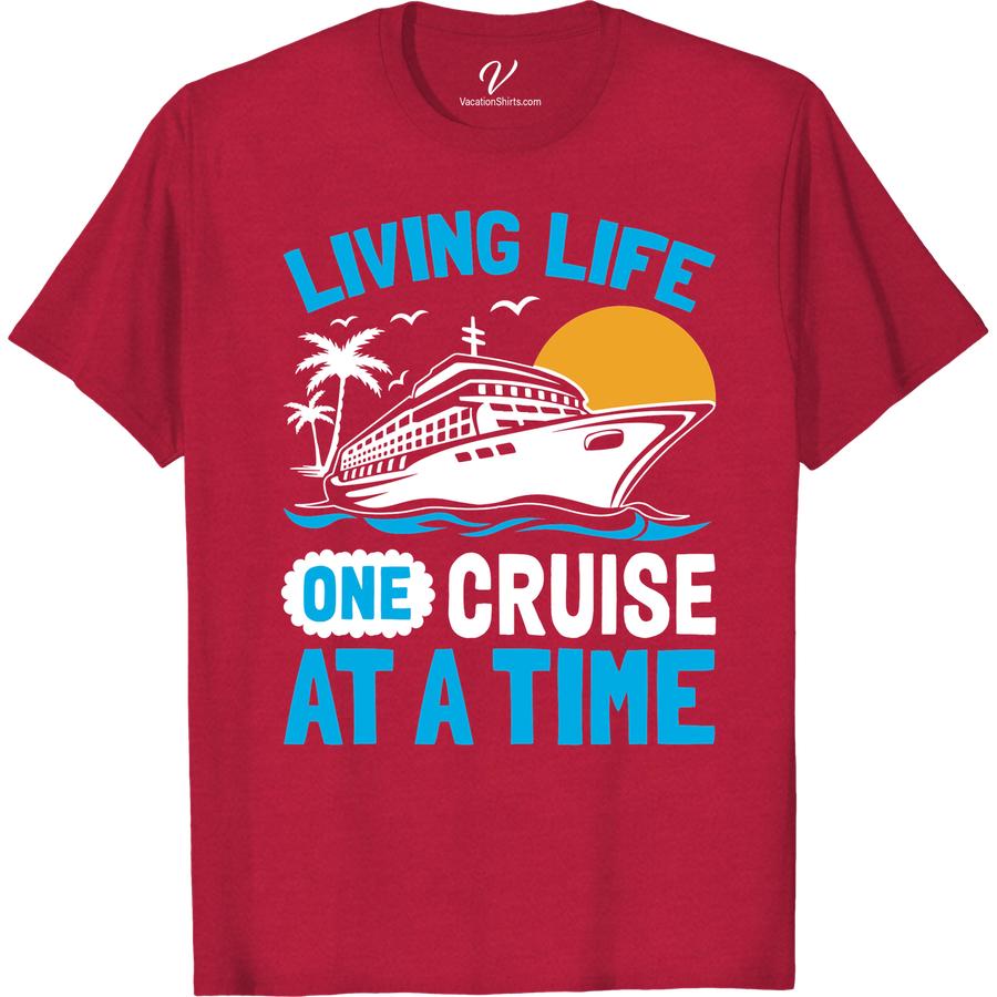 Life At Sea: One Cruise At A Time Tee | VacationShirts.com Couples Cruise Shirts Set sail in style with our Life At Sea: One Cruise At A Time nautical tee! Perfect for any ocean lover, this cruise vacation t-shirt captures the essence of maritime fashion. Embrace the sea breeze in this coastal vacation wear essential, ideal for your next summer getaway or sailing trip.