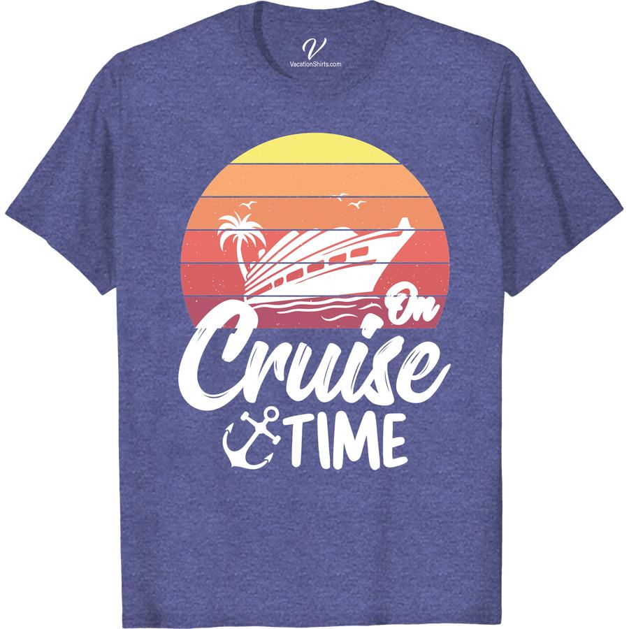 On Cruise Time Sunset Ship Tee - VacationShirts.com Classic Cruise Shirts Set sail in style with our On Cruise Time Sunset Ship Tee from VacationShirts.com. This tropical vacation shirt features a stunning sunset cruise design, perfect for any beach vacation. Elevate your cruise wear with this must-have cruise vacation shirt.