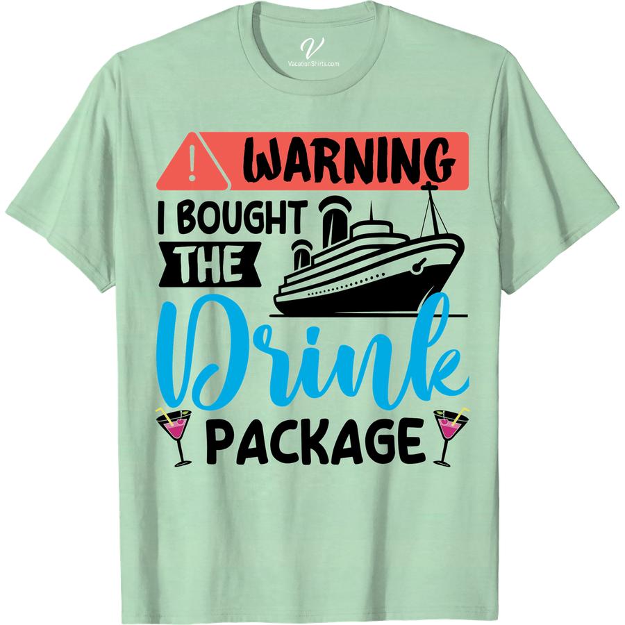 Fun Warning Drink Package Tee - Perfect Vacation Shirt! Boozy Cruise Shirts Get ready to party in paradise with our Fun Warning Drink Package Tee! This perfect vacation shirt is a must-have for your beach party wardrobe. Whether you're cruising or lounging on a tropical island, this summer vacation apparel is the ultimate travel t-shirt.