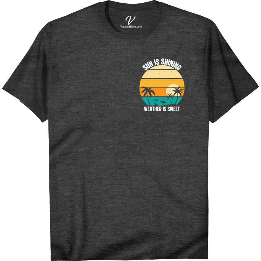 Sunshine Bliss Tee - Perfect Vacation Shirt for Sunny Days Beach Vacation Shirts Embrace the sunshine with our Sunshine Bliss Tee - the perfect vacation shirt for sunny days. This summer tee is a must-have for your vacation wardrobe, whether you're lounging on the beach or exploring a tropical destination. Upgrade your travel shirt collection with this holiday t-shirt!