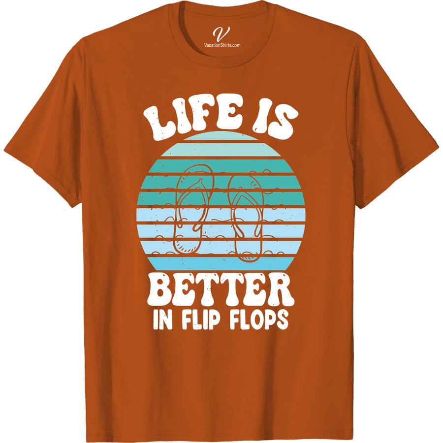 Life Is Better In Flip Flops Tee - Summer Beach Shirt Beach Vacation Shirts Embrace the summer vibes with our 'Life is Better in Flip Flops Tee' - the perfect beach vacation shirt. With its comfortable flip flop apparel design, this beachwear is a must-have for your summer clothing collection. Get this beach style shirt now and live the beach life!