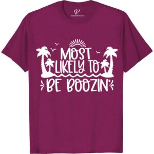 Boozin' Vacation Tee - Fun & Trendy Beach Party Shirt Most Likely To Beach Version Get the party started on your next beach vacation with our Boozin' Vacation Tee! This trendy vacation shirt is perfect for sipping cocktails and dancing in the sand. Whether you're traveling or just enjoying a summer staycation, this fun beach tee is a must-have for any beach party or drinking event.