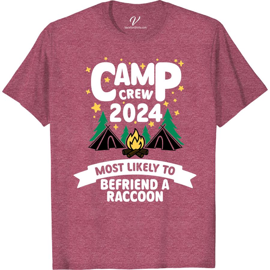 Camp Crew 2024 Raccoon Tee - Ideal Vacation Shirt