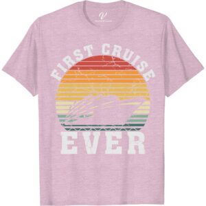 First Cruise Ever Retro Sunset Graphic Tee Classic Cruise Vacation Shirts Embark on your maiden voyage with the "First Cruise Ever Retro Sunset Graphic Tee" from VacationShirts.com. This nautical graphic tee captures the essence of ocean adventures with its vintage cruise apparel design, featuring a stunning tropical sunset. Perfect for any sea voyage, it's a must-have in cruise wear for both men and women.