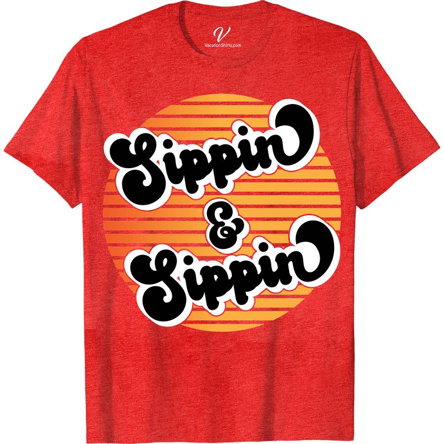 Retro Sunset Sippin' & Sippin' Fun Vacation Tee Classic Vacation Shirts Dive into summer vibes with our Retro Sunset Sippin' Tee from VacationShirts.com! Perfect for beach parties and summer festivals, this vintage-inspired top features a stunning sunset graphic, embodying the essence of fun vacation apparel. Crafted for casual holiday wear, it's your go-to for a stylish, travel-themed look.