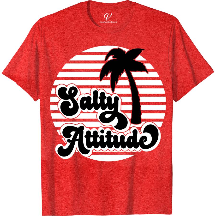 Salty Attitude Palm Tree Graphic Vacation Tee Beach Vacation Shirts Dive into summer with our Salty Attitude Palm Tree Graphic Vacation Tee from VacationShirts.com. Perfect for beach lovers, this tropical vacation tee features a unique ocean-themed design, blending coastal style with island life flair. Embrace your salty attitude in this casual, yet striking, travel-ready graphic tee.