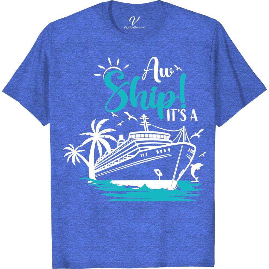 Tropical Cruise Pun Graphic Tee - 'Aw Ship! It's A Vacation' - Unisex Casual Wear Funny Cruise Vacation Shirts Dive into vacation mode with our 'Aw Ship! It's A Vacation' Tropical Cruise Pun Graphic Tee. Perfect for any sea adventurer, this unisex casual wear blends humor and style. Featuring unique tropical tee designs, it's the ultimate in cruise vacation apparel. Embrace the nautical vibe with this must-have beach vacation shirt!