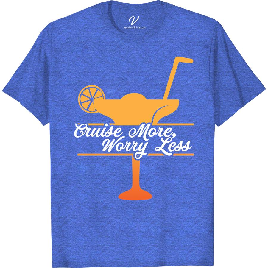 Cruise More, Worry Less Tropical Cocktail Graphic Tee - VacationShirts.com Exclusive Boozy Cruise Vacation Shirts Embrace the essence of paradise with our exclusive Cruise More, Worry Less Tropical Cocktail Graphic Tee. Perfect for any gender, this vacation-themed clothing merges comfort with style, making it a must-have for beach vacations, cruises, and summer cocktails. Stand out in our unique, travel-inspired shirt and make every moment a celebration!