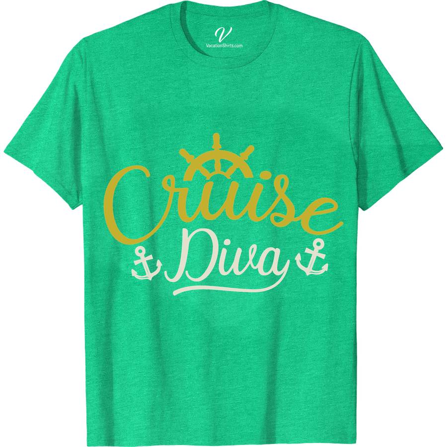 Cruise Diva Nautical-Themed Graphic Tee for Women Classic Cruise Vacation Shirts Set sail in style with the Cruise Diva Nautical-Themed Graphic Tee for Women from VacationShirts.com. This maritime masterpiece blends ocean-inspired elegance with a dash of diva, featuring a chic anchor design. Perfect for cruise vacations or boating adventures, it's the ultimate in nautical fashion tees for the sea-loving woman.