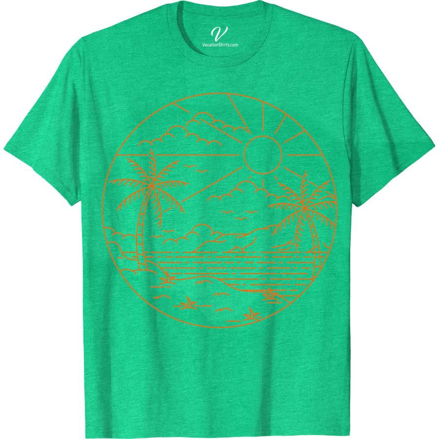 Tropical Sunset Line Art Unisex Tee - Beach Palms and Ocean Waves Beach Vacation Shirts Discover the essence of paradise with our Tropical Sunset Line Art Unisex Tee. Featuring a minimalist palm tree and ocean waves design, this beach line art tee captures the serene beauty of coastal sunsets. Perfect for beach lovers, this ocean-inspired unisex shirt blends tropical beachwear with a sunset silhouette, making it an essential addition to your wardrobe. Embrace the allure of the shore in style!