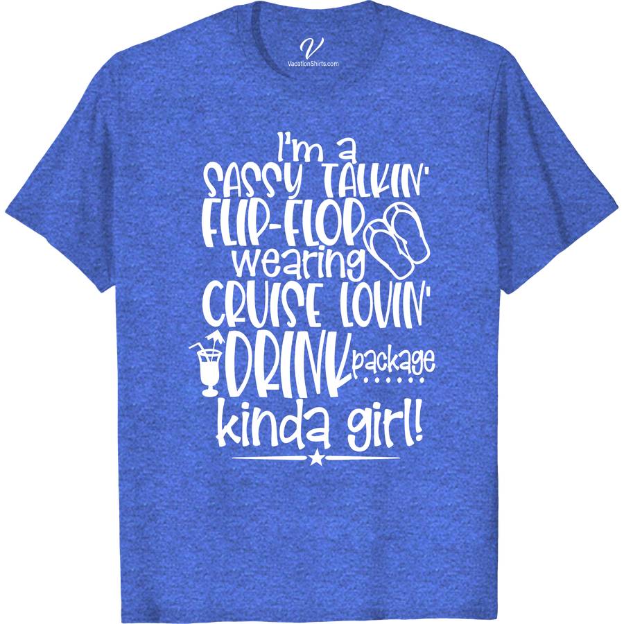 Cruise-Loving, Sassy Talkin' Flip-Flop Wearing Drink Package Kinda Girl Vacation Tee Boozy Cruise Vacation Shirts Embrace your cruise spirit with our 'Cruise-Loving, Sassy Talkin' Flip-Flop Wearing Drink Package Kinda Girl' Vacation Tee! Perfect for women who love the sea, this shirt combines humor and style, featuring flip-flop themes and sassy charm. Ideal for beach lounging or onboard fun, it's a must-have in your tropical vacation wardrobe. Dive into comfort and laughter with this unique piece from our cruise ship apparel collection!