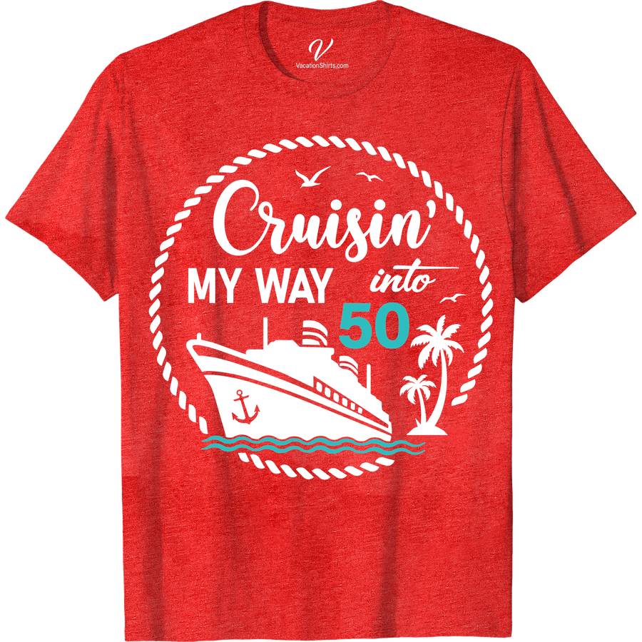 Cruisin' My Way Into 50 - Nautical Themed 50th Birthday Celebration Tee Birthday Cruise Shirts Celebrate your milestone with style in our "Cruisin' My Way Into 50" tee! Perfect for sea lovers, this nautical-themed 50th birthday shirt features a unique anchor design, blending maritime charm with a sailor vibe. Ideal for any nautical birthday party, it's the ultimate ocean-inspired gift to anchor your special day.
