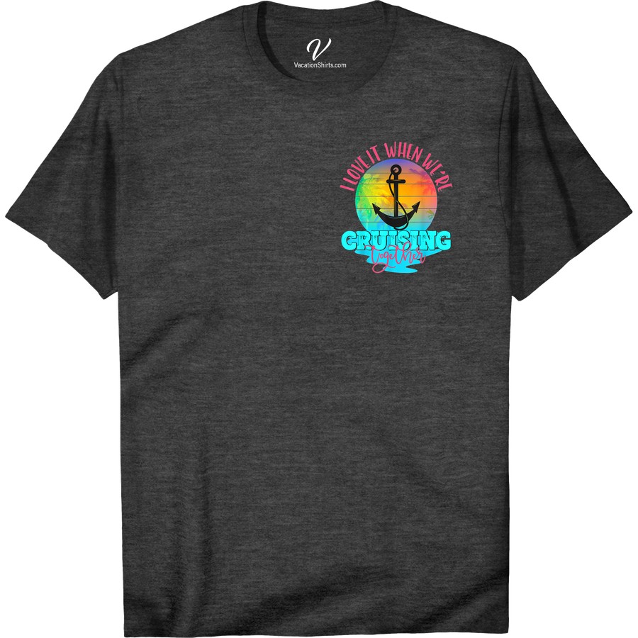 Cruising Together Sunset Anchor Tee - Tropical Getaway Top Set sail in style with our Sunset Anchor Tee, the perfect tropical getaway top for couples on a cruise vacation. This beach vacation apparel features nautical-themed clothing with a matching cruise shirt option. Embrace vacation mode with this sailing trip t-shirt, the ultimate cruise ship attire.