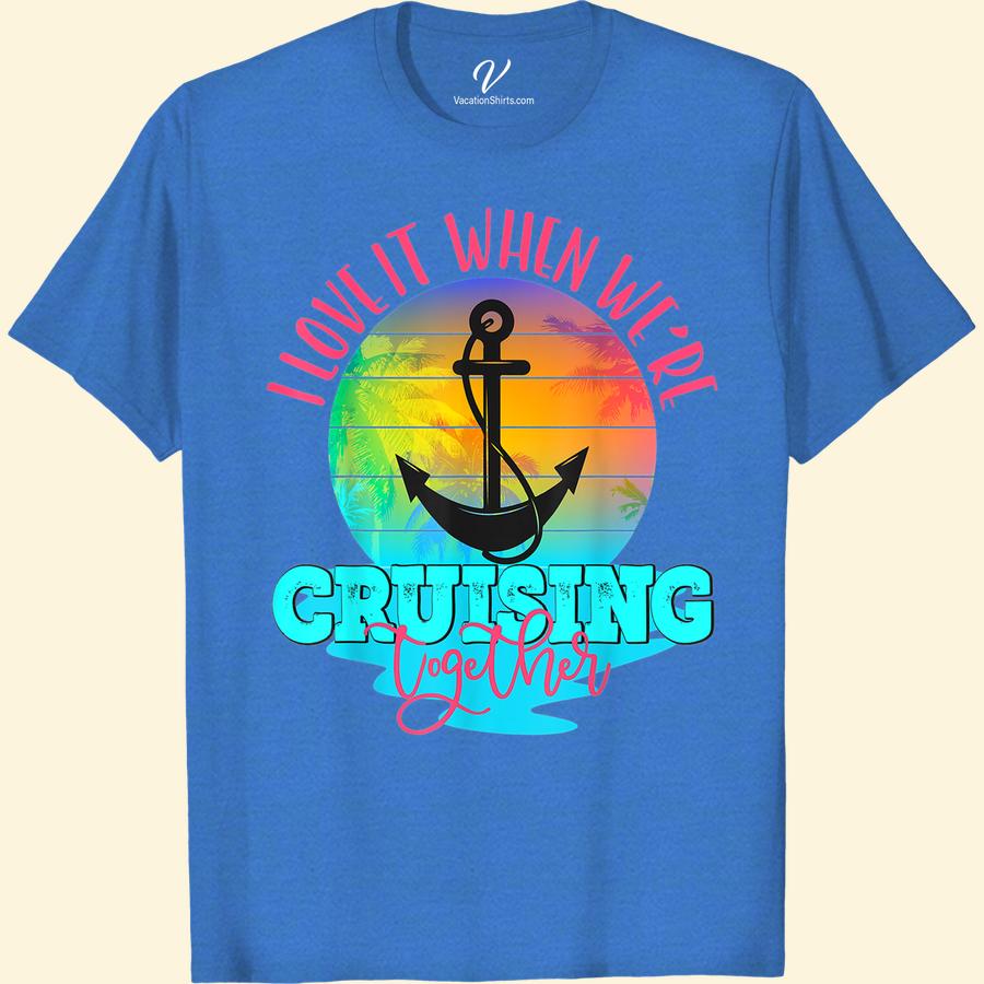 Cruising Together Sunset Anchor Tee - Tropical Getaway Top Set sail in style with our Sunset Anchor Tee, the perfect tropical getaway top for couples on a cruise vacation. This beach vacation apparel features nautical-themed clothing with a matching cruise shirt option. Embrace vacation mode with this sailing trip t-shirt, the ultimate cruise ship attire.