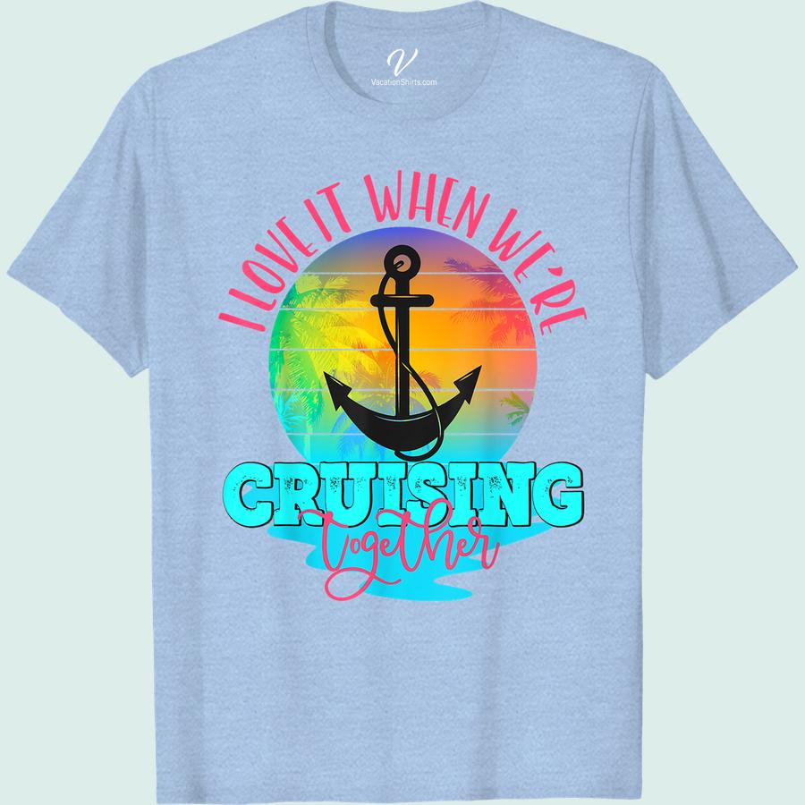 Cruising Together Sunset Anchor Tee - Tropical Getaway Top Set sail in style with our Sunset Anchor Tee, the perfect tropical getaway top for couples on a cruise vacation. This beach vacation apparel features nautical-themed clothing with a matching cruise shirt option. Embrace vacation mode with this sailing trip t-shirt, the ultimate cruise ship attire.