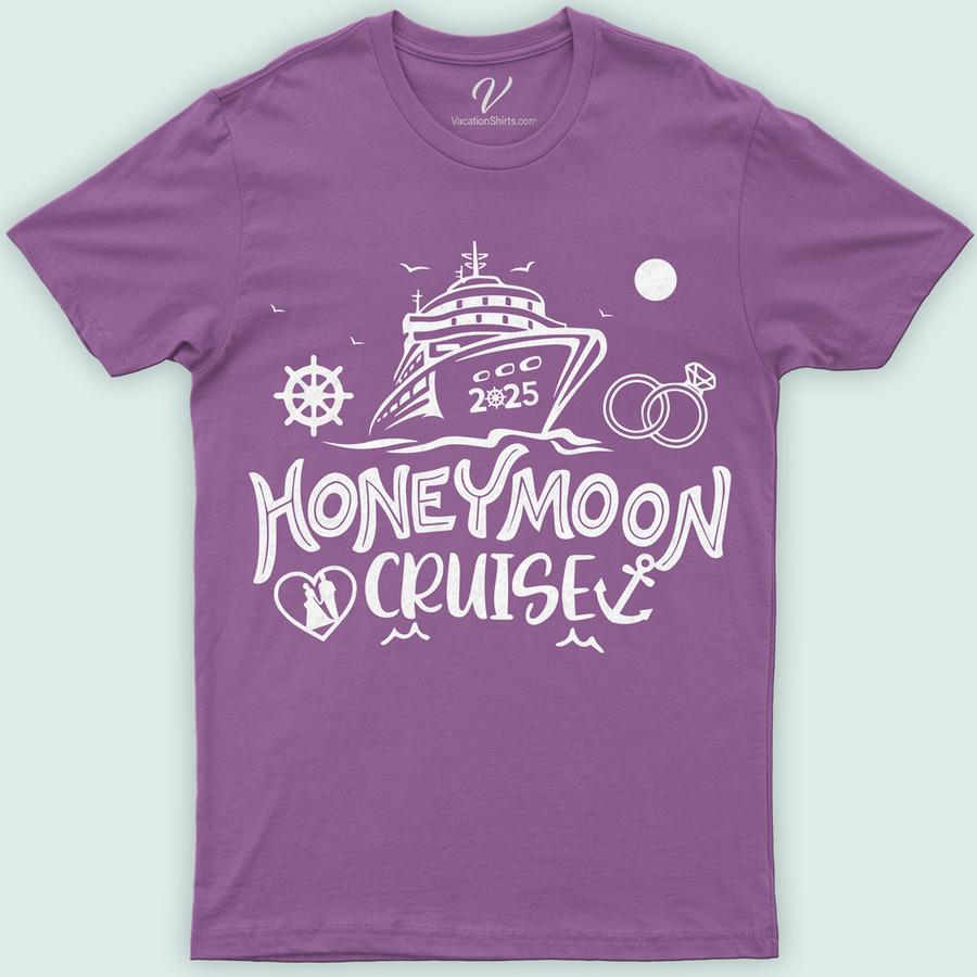 Honeymoon Cruise Commemorative Graphic Tee - Nautical Theme 2025 Cruise Vacation Shirts Celebrate love on the high seas with our Honeymoon Cruise Commemorative Graphic Tee! Featuring a charming nautical theme, this personalized tee captures your romantic cruise vacation perfectly. Ideal for matching couple outfits, our custom cruise couple shirts are a must-have for any nautical honeymoon. Set sail in style!