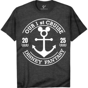 First Cruise Celebration Tee with Disney Fantasy and Anchor Design - VacationShirts.com Exclusive Disney Cruise Shirts Celebrate your first Disney cruise in style with our exclusive VacationShirts.com tee! Featuring a unique Disney Fantasy and anchor design, this nautical-themed shirt is perfect for the whole family. Embrace the magic of your cruise vacation with our custom, Disney-themed apparel. Make unforgettable memories in this one-of-a-kind celebration tee!