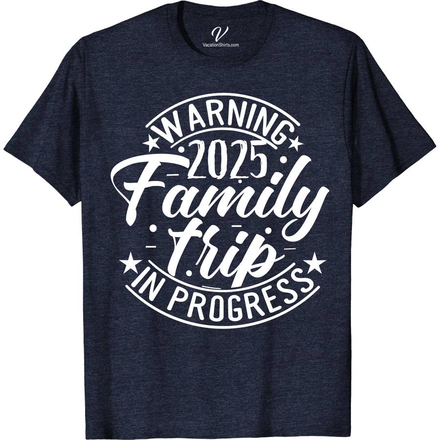 Warning Family Trip In Progress - Fun Vacation Graphic Tee Family Vacation Shirts Embark on your next adventure with our "Warning Family Trip In Progress" Fun Vacation Graphic Tee! Perfect for group vacations, this custom family trip shirt features a playful warning sign design, making it an essential addition to your matching family vacation wardrobe. Ideal for road trips, family holidays, and every adventure in between, this travel graphic t-shirt promises comfort, style, and unforgettable memories. Grab yours from VacationShirts.com and make your family outing extra special!