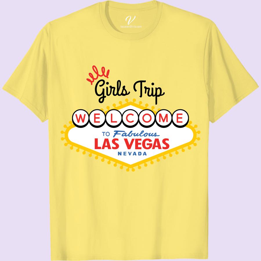 Vegas Girls Trip Tee - Iconic Welcome Sign Souvenir Las Vegas Shirts Planning a girls' weekend in Sin City? Our Vegas Girls Trip Tee is a must-have! Featuring the iconic Welcome Sign, it's the perfect souvenir to remember your wild bachelorette party or getaway. Get matching Vegas vacation t-shirts for the whole squad!