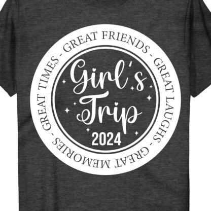 Girl's Trip 2024 Tee - Fun Friends & Laughs | VacationShirts  Get ready for the ultimate girls' trip in 2024 with our fun and stylish tees! Perfect for bachelorette parties or matching vacation shirts, these travel shirts for women are a must-have for your next getaway. Grab your best friends and hit the road in style with our Girls Trip 2024 tees!