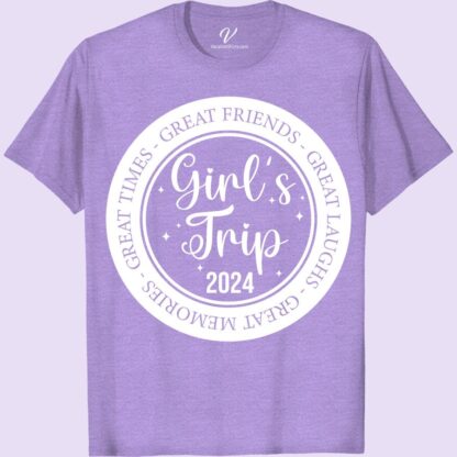 Girl's Trip 2024 Tee - Fun Friends & Laughs | VacationShirts Girls Trip Shirts Get ready for the ultimate girls' trip in 2024 with our fun and stylish tees! Perfect for bachelorette parties or matching vacation shirts, these travel shirts for women are a must-have for your next getaway. Grab your best friends and hit the road in style with our Girls Trip 2024 tees!