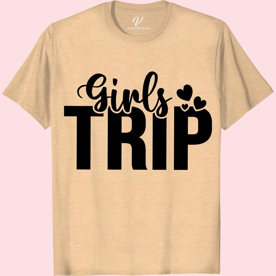 Girls Trip T-Shirt - Fun & Stylish Vacation Tees Girls Trip Shirts Get ready for your next girls getaway with our fun and stylish Girls Trip T-Shirt! Perfect for matching vacation shirts, these cute trip shirts are ideal for any ladies' weekend. Grab your travel t-shirts for women and make your trip unforgettable with our trendy girls weekend shirts.