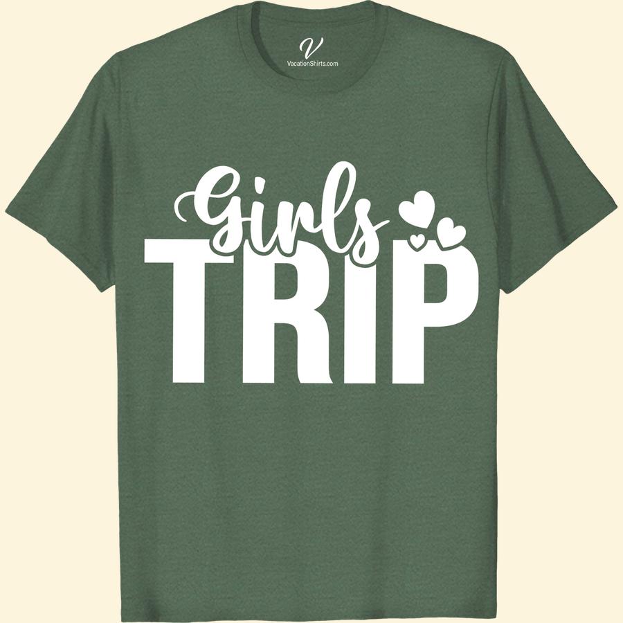 Girls Trip T-Shirt - Fun & Stylish Vacation Tees Girls Trip Shirts Get ready for your next girls getaway with our fun and stylish Girls Trip T-Shirt! Perfect for matching vacation shirts, these cute trip shirts are ideal for any ladies' weekend. Grab your travel t-shirts for women and make your trip unforgettable with our trendy girls weekend shirts.