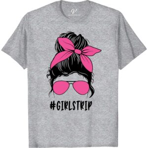 Stylish 'Girlstrip' Tee with Sunglasses & Bow - Vacay Ready!  Get vacation-ready with our stylish 'Girlstrip' Tee! Featuring trendy sunglasses and a bow accent, this women's travel shirt is perfect for your next group getaway. Be the envy of the beach with this trendy travel tee, and make your girls trip unforgettable with our chic vacation apparel.