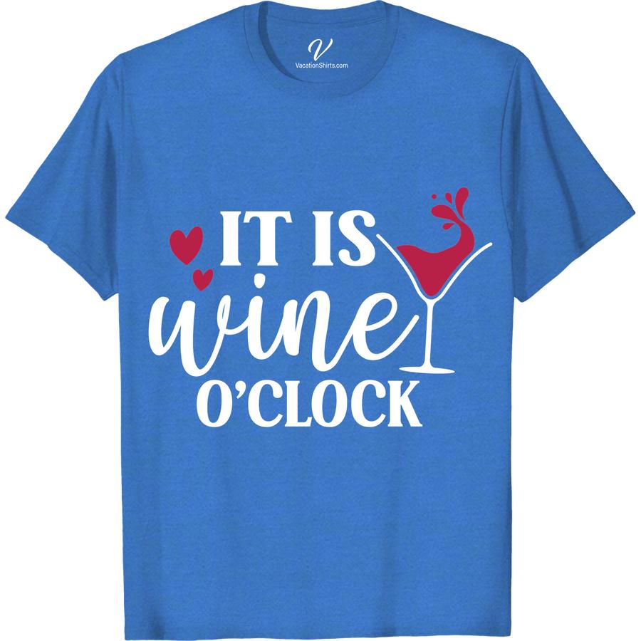 Wine O'Clock Humor Tee - Perfect for Vacay | VacationShirts Unwind in style with our Wine O'Clock Humor Tee - the ultimate travel t-shirt for your beach vacation. This funny wine shirt is perfect for any wine lover looking for a casual vacation tee that's sure to get laughs. Get yours now and make every hour wine o'clock!