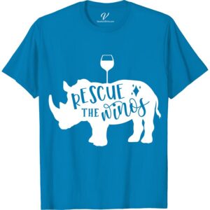 Wine & Wildlife Lover Tee - Rhino Rescue Vacation Shirt  Adventure awaits with our Wine & Wildlife Lover Tee! Perfect for any safari vacation, this rhino rescue shirt combines your love for wine and wildlife. Show your support for conservation with this eco-friendly vacation tee and make a statement as an animal lover wherever you go!