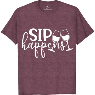Sip Happens Wine Lover Tee - Colorful Vacation Styles  Get ready for vacay with our Sip Happens Wine Lover Tee! This colorful vacation t-shirt is perfect for wine enthusiasts who want to add some fun to their wardrobe. Stand out in wine themed clothing that's both stylish and comfortable. Shop now for the ultimate wine vacation outfits!