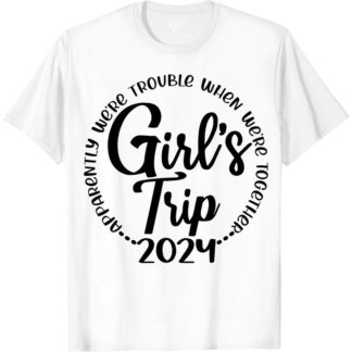 Girls' Trip 2024 Trouble Tee - Fun Vacation Shirt  Get ready for your next adventure with our Girls' Trip 2024 Trouble Tee! This fun vacation shirt is perfect for your girls' getaway, with bold graphics that scream fun and mischief. Shop now for the ultimate travel t-shirt for women and complete your girls' vacation clothing collection!