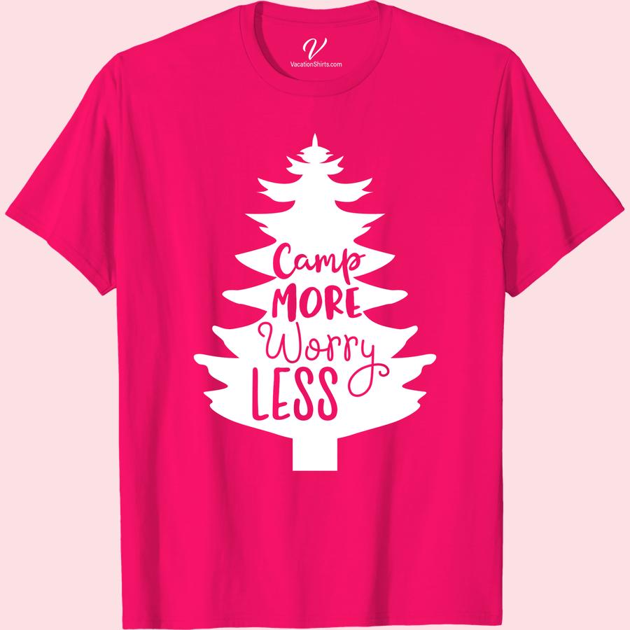 Camp More Worry Less - Nature Adventure Tee | VacationShirts.com Get ready to embrace the great outdoors with our Camp More Worry Less - Nature Adventure Tee! Perfect for all your wilderness escapades, this comfortable and stylish shirt is a must-have for any camping, hiking, or travel enthusiast. Upgrade your outdoor apparel game and show off your love for adventure with this nature-themed shirt!