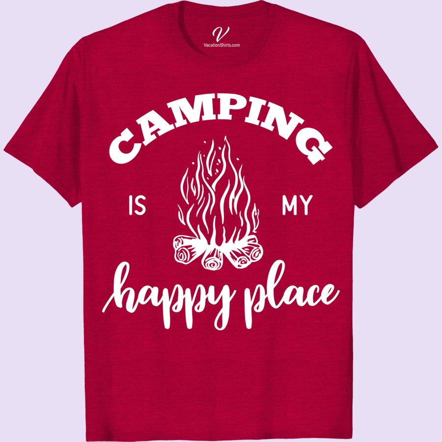Outdoor Adventure Camping Graphic Tee - Happy Place Shirt Embrace the great outdoors with our 'Happy Place' camping t-shirt. Perfect for nature lovers, this outdoor adventure tee features a stunning graphic design that captures the spirit of wilderness exploration. Whether you're hiking or sitting around a campfire, this shirt is a must-have for any explorer's adventure apparel collection.