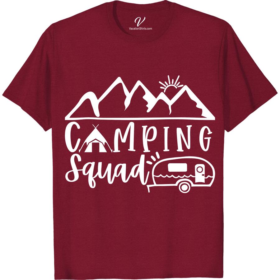 Outdoor Adventure Squad Graphic Tee - Mountain Camp Shirt Get ready for your next outdoor adventure with our Mountain Camp Shirt! This graphic tee for camping is perfect for any nature lover, hiking enthusiast, or member of the wilderness squad. Made for mountain exploration and outdoor activities, this t-shirt will be your go-to for every camping trip.