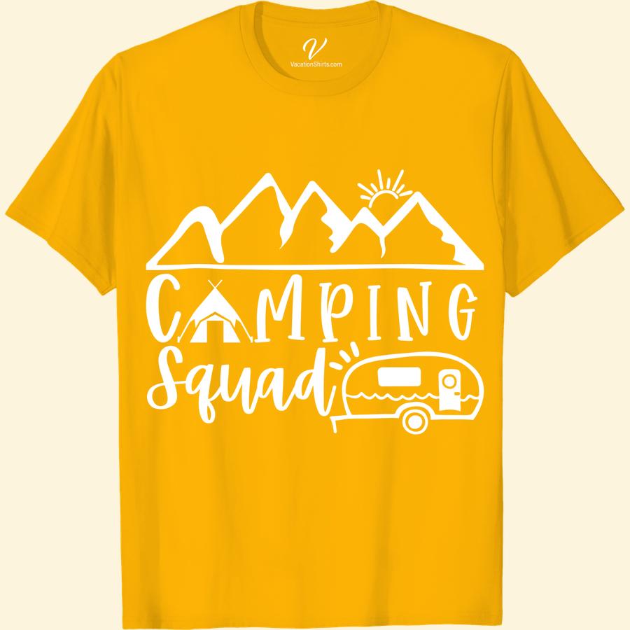 Outdoor Adventure Squad Graphic Tee - Mountain Camp Shirt Get ready for your next outdoor adventure with our Mountain Camp Shirt! This graphic tee for camping is perfect for any nature lover, hiking enthusiast, or member of the wilderness squad. Made for mountain exploration and outdoor activities, this t-shirt will be your go-to for every camping trip.