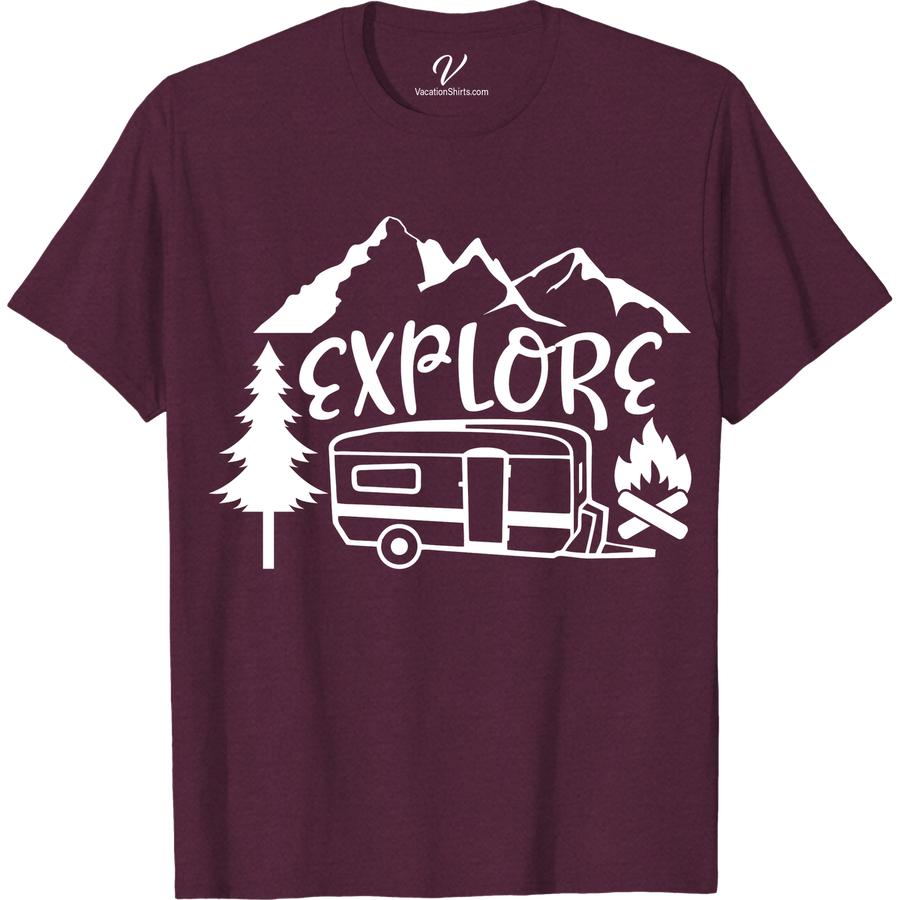 Adventure Graphic Tee - Mountain & Camper Design Hit the trails in style with our Adventure Graphic Tee featuring a stunning mountain and camper design. Perfect for outdoor enthusiasts, this nature-inspired t-shirt is ideal for hiking, camping, or any wilderness adventure. Elevate your travel clothing collection with this must-have adventure clothing!