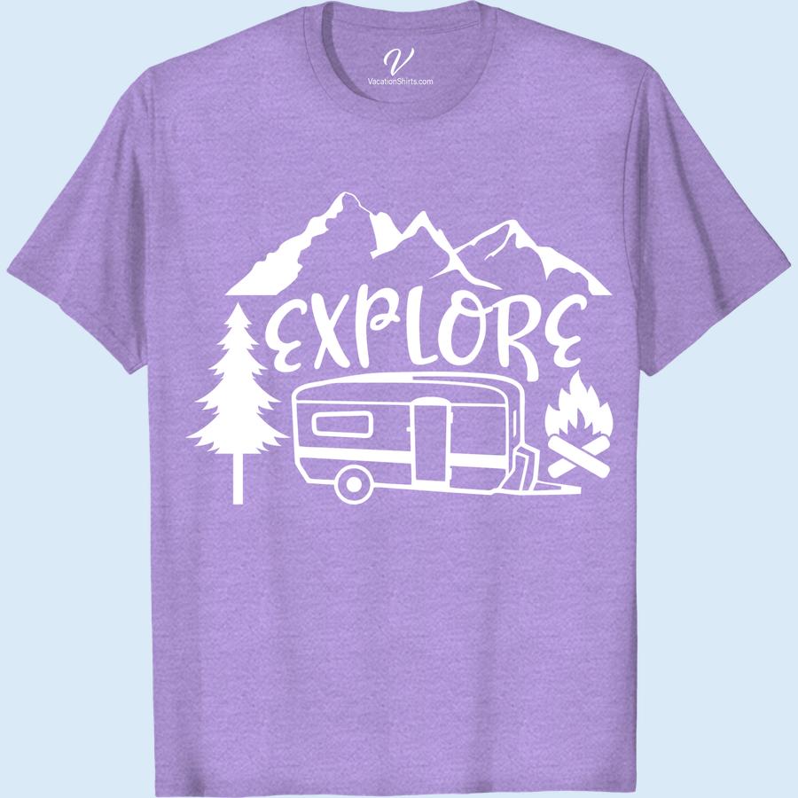 Adventure Graphic Tee - Mountain & Camper Design Hit the trails in style with our Adventure Graphic Tee featuring a stunning mountain and camper design. Perfect for outdoor enthusiasts, this nature-inspired t-shirt is ideal for hiking, camping, or any wilderness adventure. Elevate your travel clothing collection with this must-have adventure clothing!
