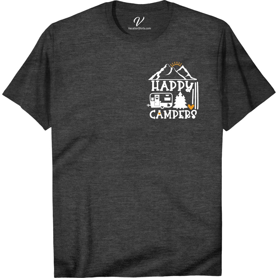 Happy Campers RV & Mountain Tee - Outdoor Adventure Shirt Embrace the wilderness with our 'Happy Campers RV & Mountain Tee' - the perfect outdoor adventure shirt for nature lovers. This camping t-shirt is not just an RV camping shirt, it's a statement of your love for the great outdoors. Gear up with this mountain shirt and be the envy of all happy campers!