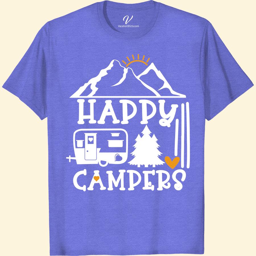 Happy Campers RV & Mountain Tee - Outdoor Adventure Shirt Embrace the wilderness with our 'Happy Campers RV & Mountain Tee' - the perfect outdoor adventure shirt for nature lovers. This camping t-shirt is not just an RV camping shirt, it's a statement of your love for the great outdoors. Gear up with this mountain shirt and be the envy of all happy campers!