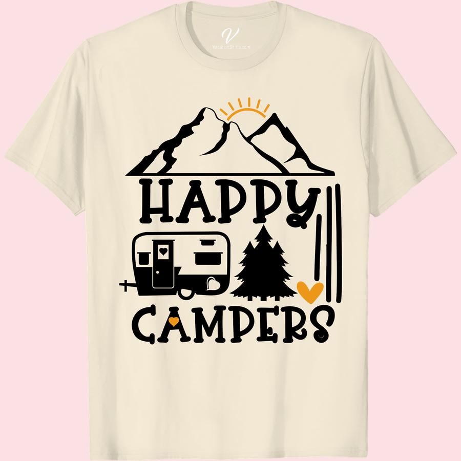 Happy Campers RV & Mountain Tee - Outdoor Adventure Shirt Embrace the wilderness with our 'Happy Campers RV & Mountain Tee' - the perfect outdoor adventure shirt for nature lovers. This camping t-shirt is not just an RV camping shirt, it's a statement of your love for the great outdoors. Gear up with this mountain shirt and be the envy of all happy campers!