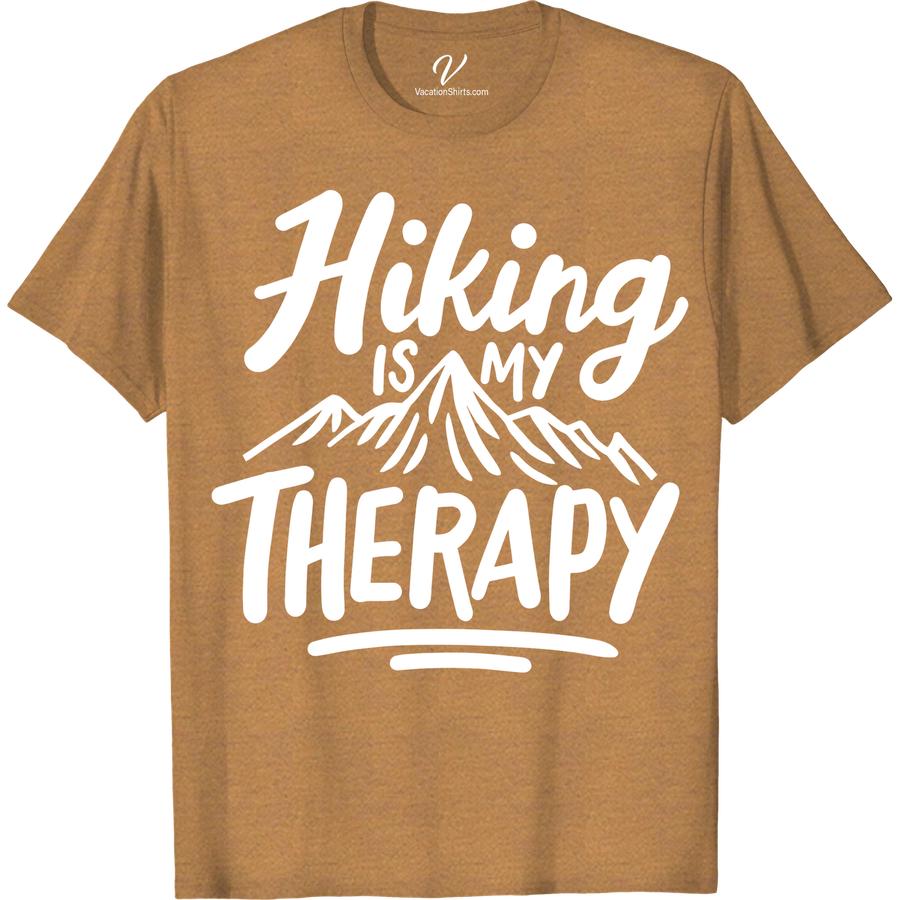 Outdoor Adventure Tee - Hiking Therapy Mountain Graphic Embrace the healing power of nature with our Hiking Therapy Mountain Graphic tee. Designed for outdoor adventure enthusiasts, this trekking t-shirt features a stunning mountain graphic and embodies the spirit of hiking therapy. Elevate your wilderness wardrobe with this essential piece of adventure apparel.