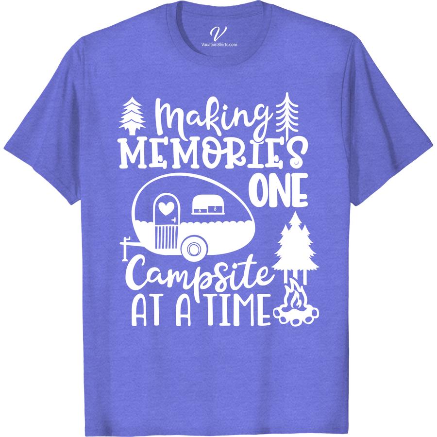 Campsite Memories Tee - Outdoor Adventure Shirt Embrace the great outdoors with our Campsite Memories Shirt. Perfect for any nature lover, this outdoor adventure tee is ideal for forest camping, hiking, or sitting by the campfire. Show off your love for the wilderness with this must-have summer vacation tee and national park shirt.
